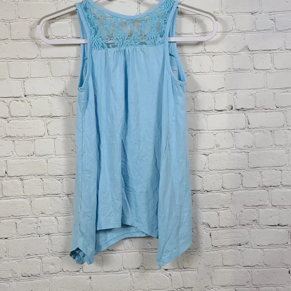 Justice Girls 14 Blue Sleeveless Shirt New York Glitter Sequin Tank Top Tee